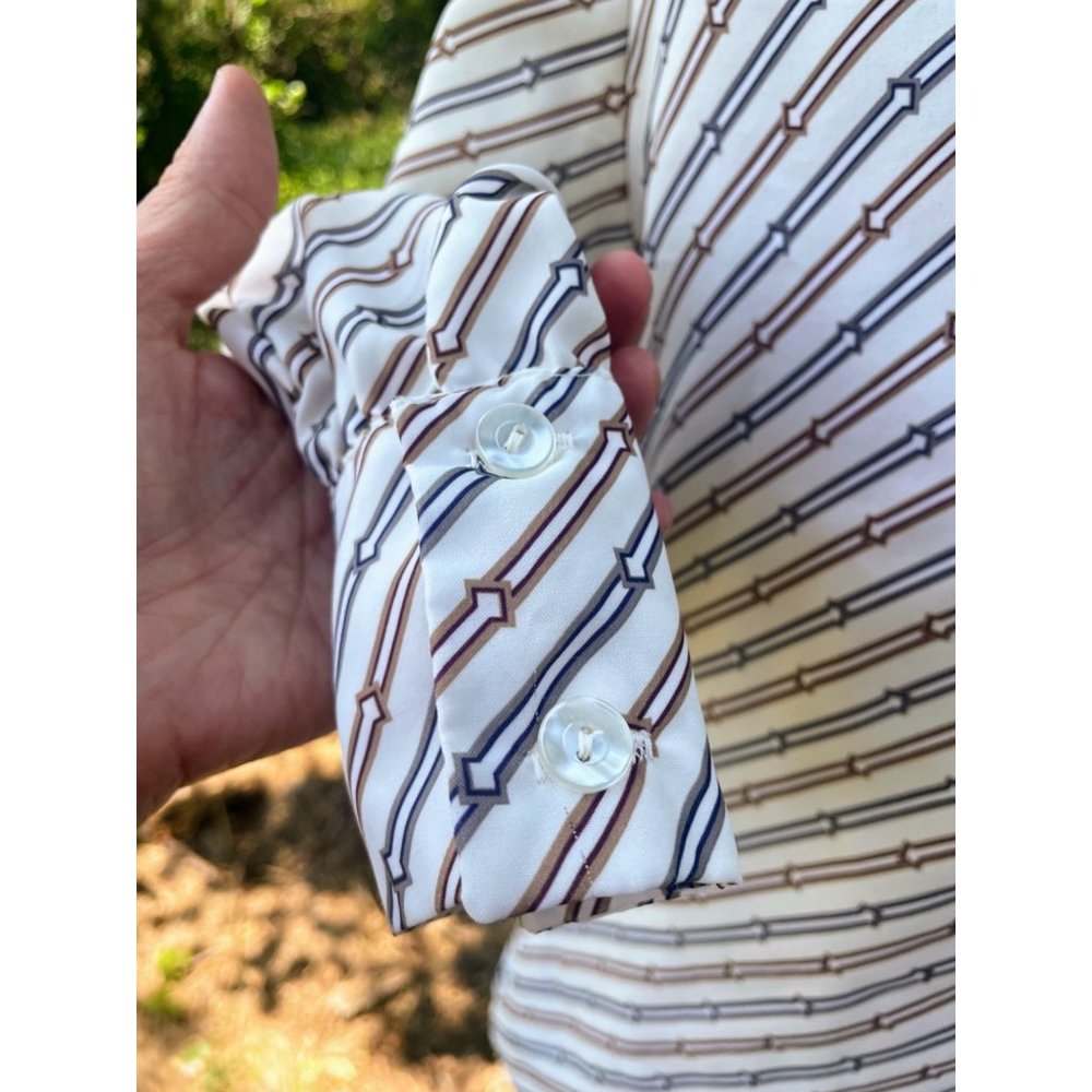 Vintage 1970s Button womens Blouse Abstract Arrow Print MOD - Picture 9 of 16